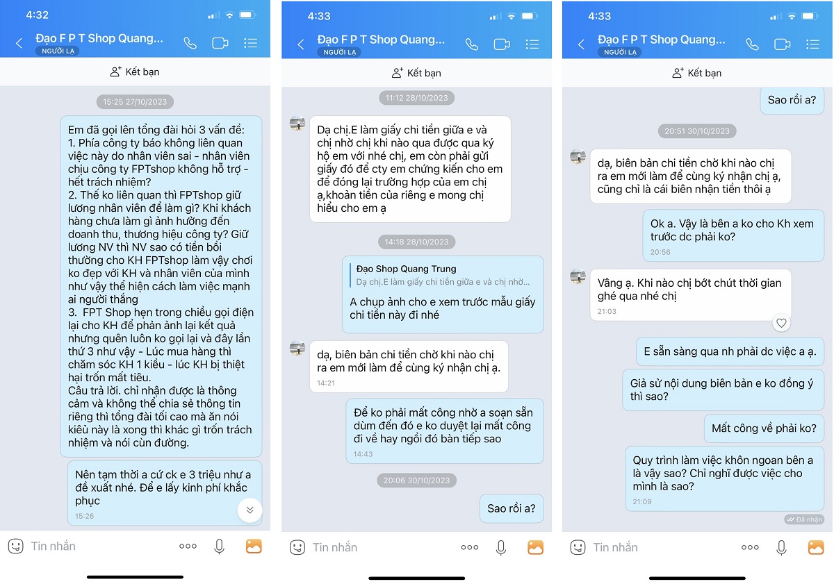 Nội dung nói chuyện zalo giữa tôi và Quản lý Lương Ngọc Đạo